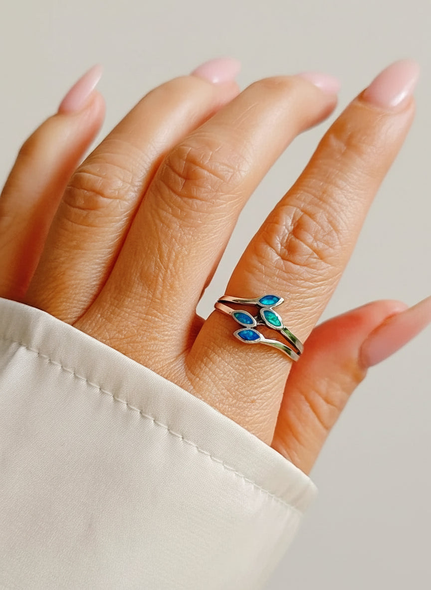 Sterling Silver 925 Blue Opal Leaf Ring - view 6