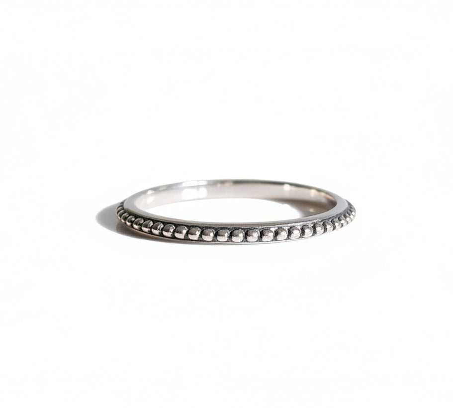 Sterling Silver Bali Beaded Thin Band Ring - view 3