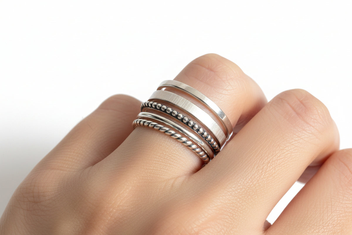 Sterling Silver Bali Beaded Thin Band Ring - view 4