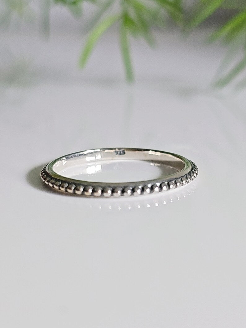 Sterling Silver Bali Beaded Thin Band Ring - view 7