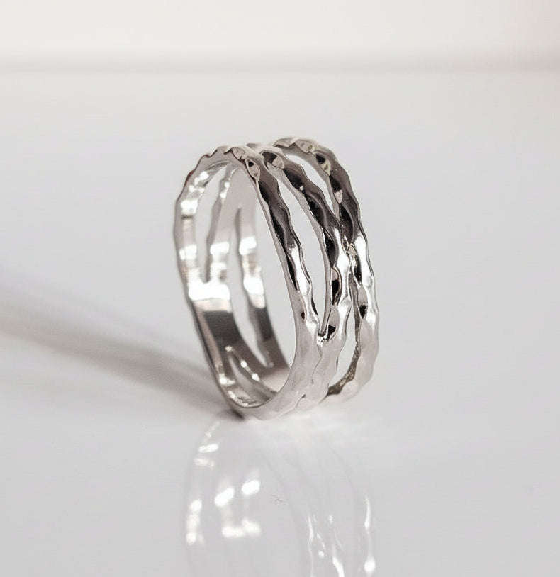 Sterling Silver Hammered Unisex Band Ring - view 6