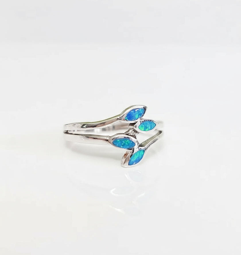 Sterling Silver 925 Blue Opal Leaf Ring - view 3