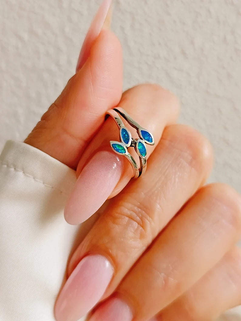 Sterling Silver 925 Blue Opal Leaf Ring - view 7