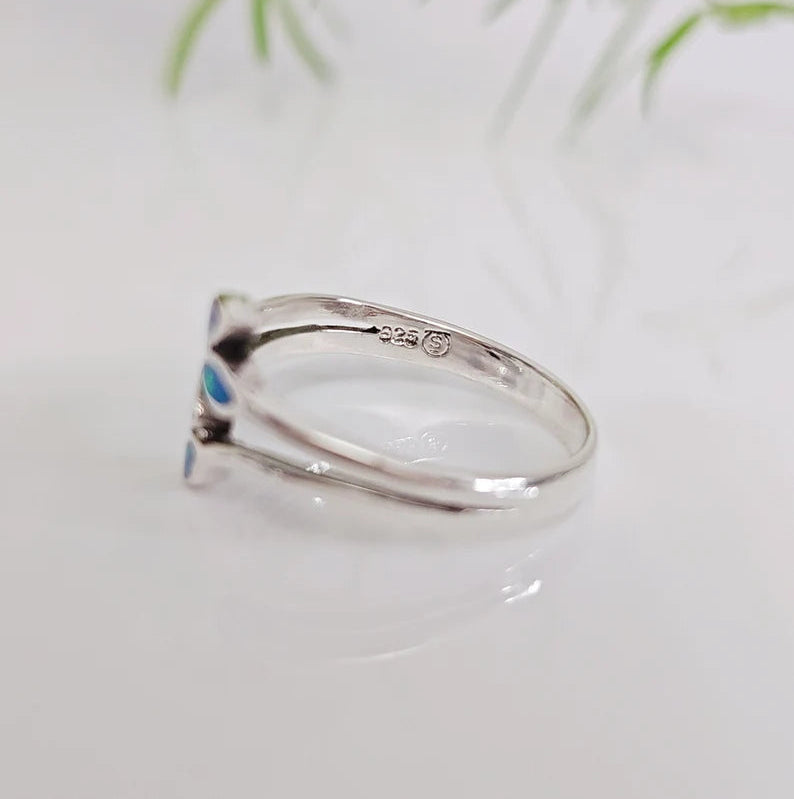 Sterling Silver 925 Blue Opal Leaf Ring - view 5