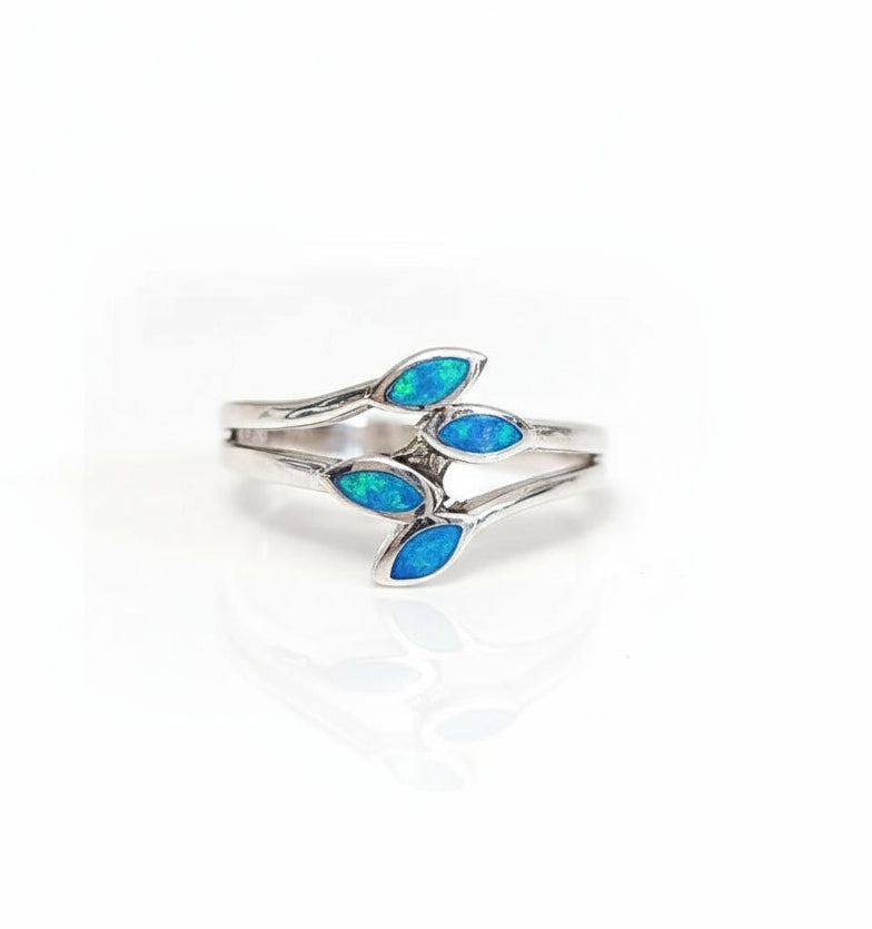 Sterling Silver 925 Blue Opal Leaf Ring