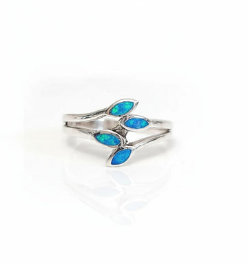 Sterling Silver 925 Blue Opal Leaf Ring