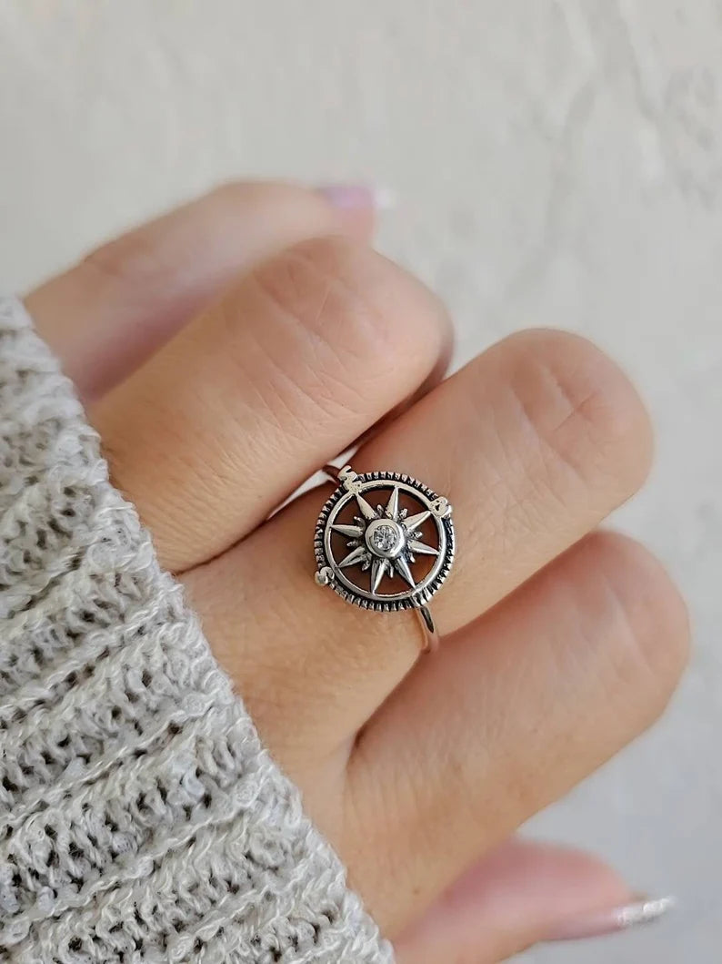 Sterling Silver Nautical Compass Ring - view 3