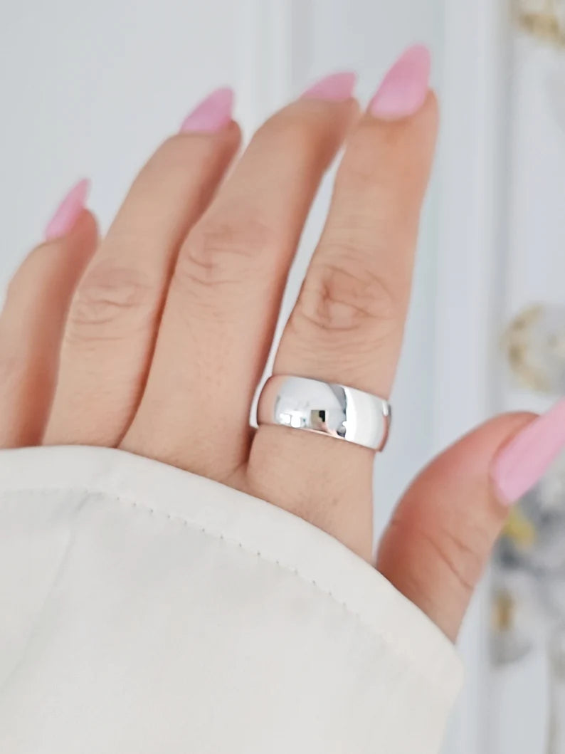 Sterling Silver 925 8mm Band Wide Unisex Ring - view 2
