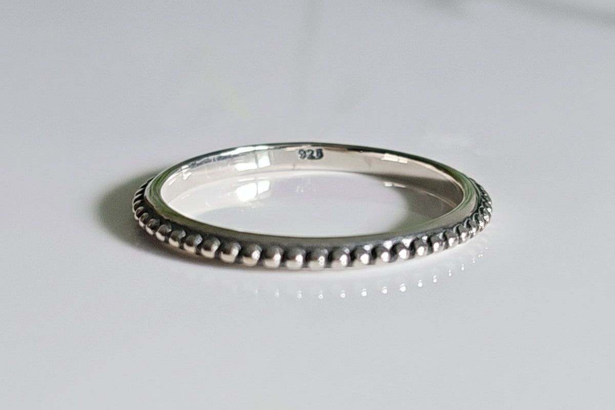 Sterling Silver Bali Beaded Thin Band Ring - view 5
