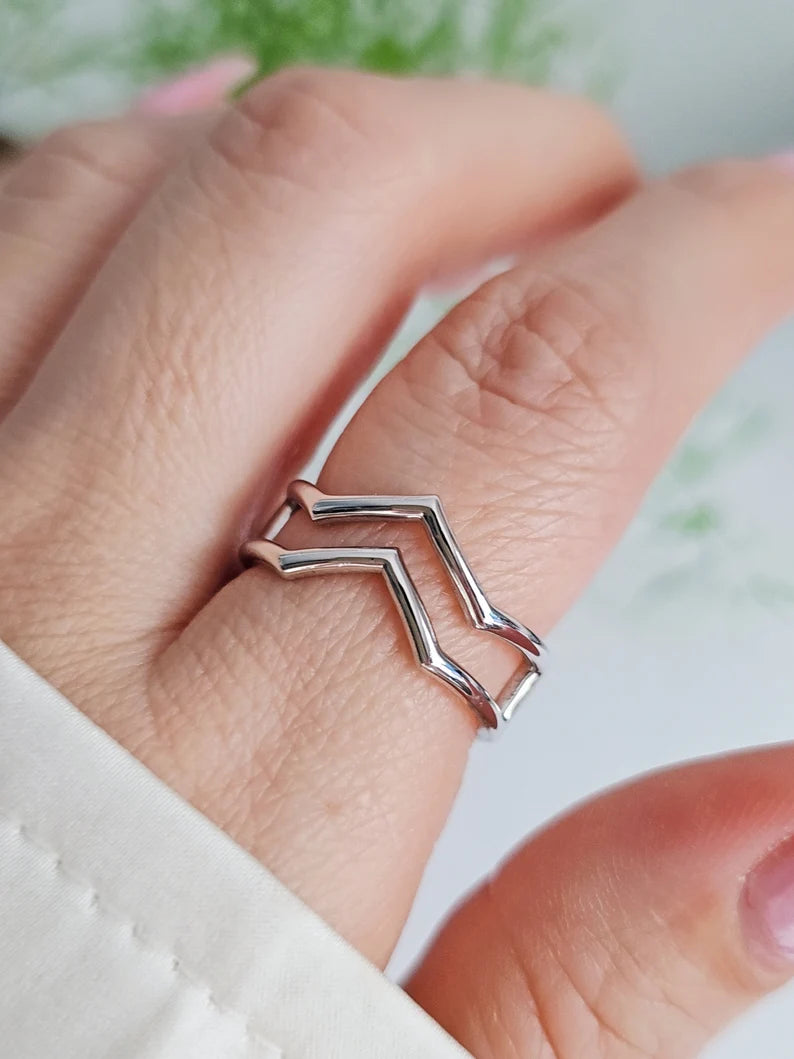 Sterling Silver Double Geometric Chevron Ring - view 5
