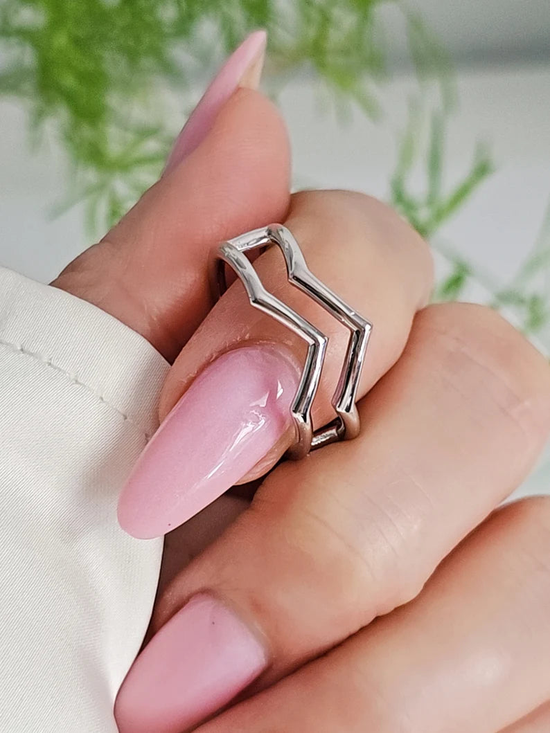 Sterling Silver Double Geometric Chevron Ring - view 4