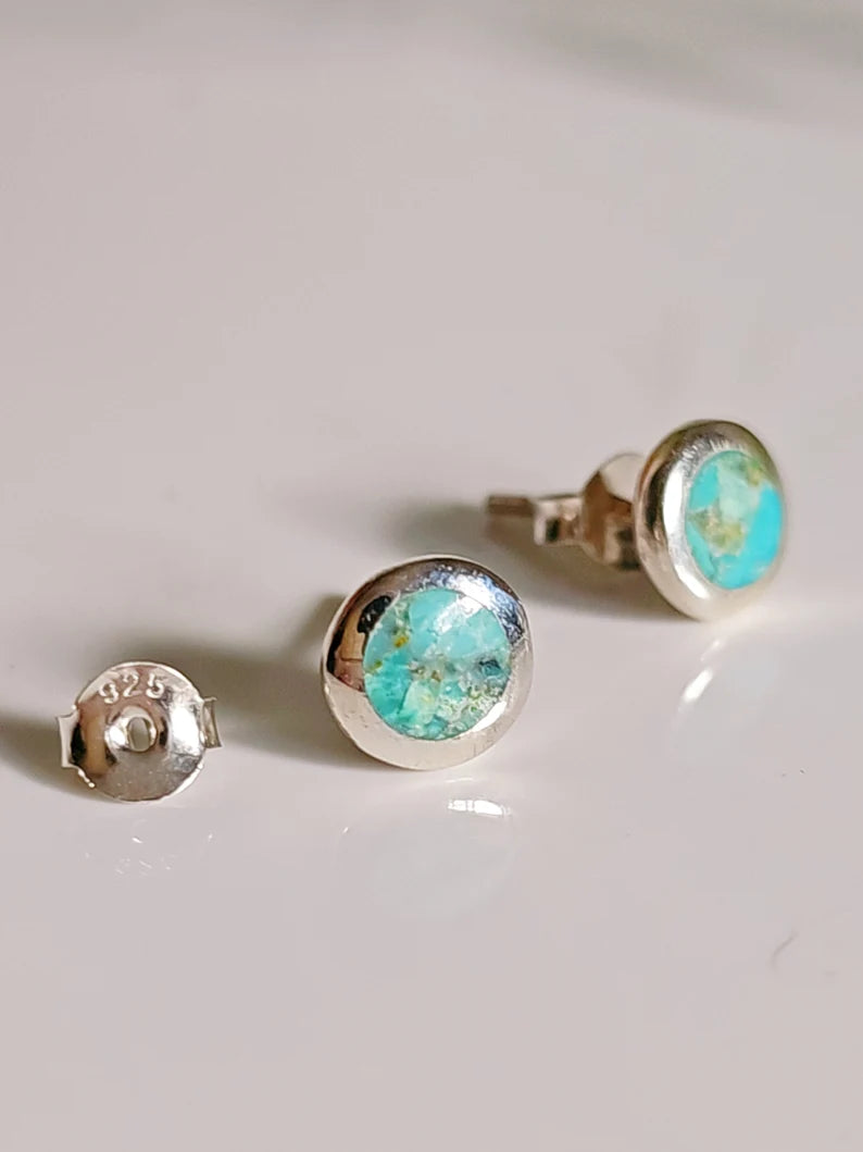 Sterling Silver Dainty Turquoise Stud Earrings - view 9
