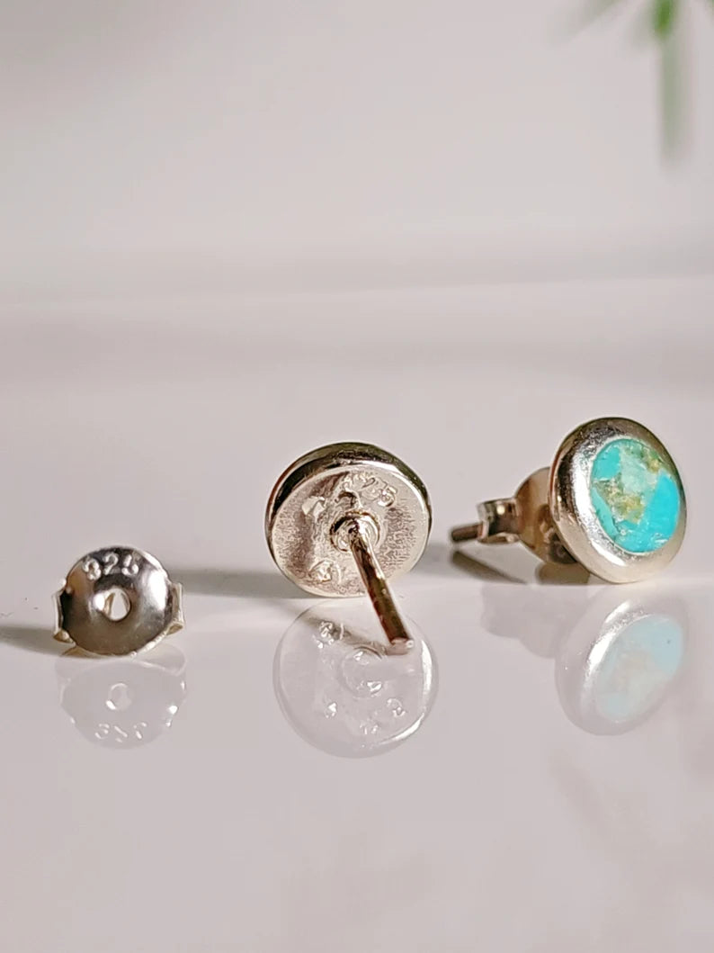 Sterling Silver Dainty Turquoise Stud Earrings - view 5