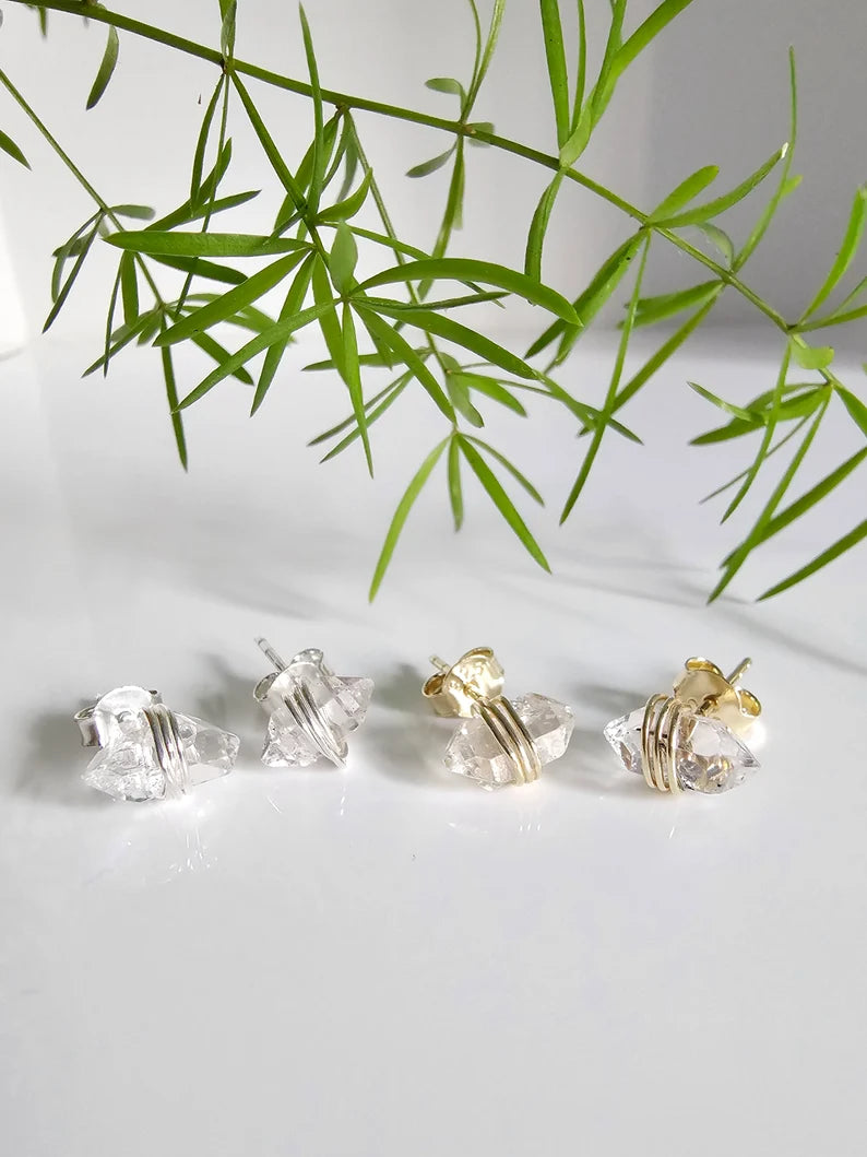 Sterling Silver Wrap Herkimer Diamond 925 Earrings - view 4