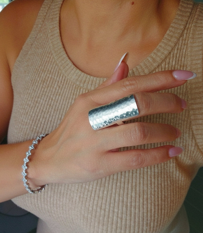 Sterling Silver Hammered Shield Boho Chic Ring - view 2