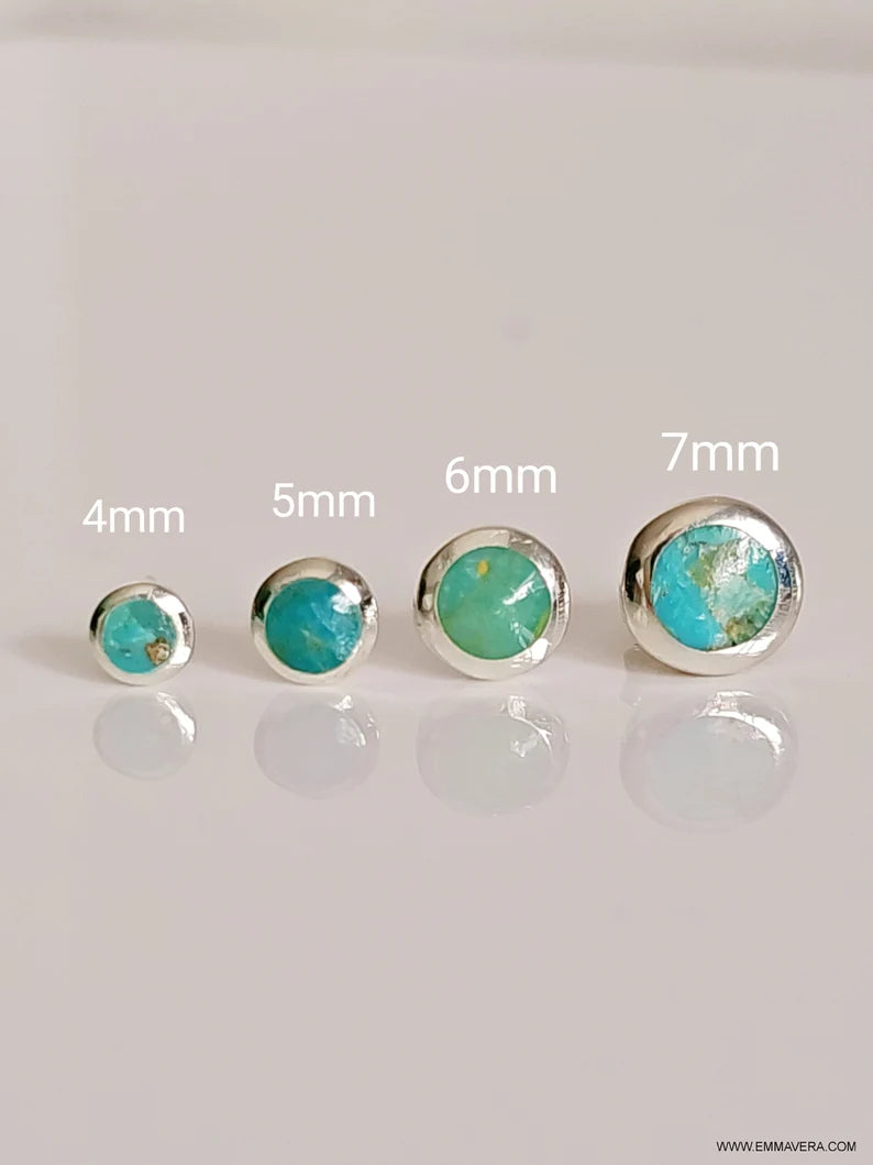 Sterling Silver Dainty Turquoise Stud Earrings - view 3