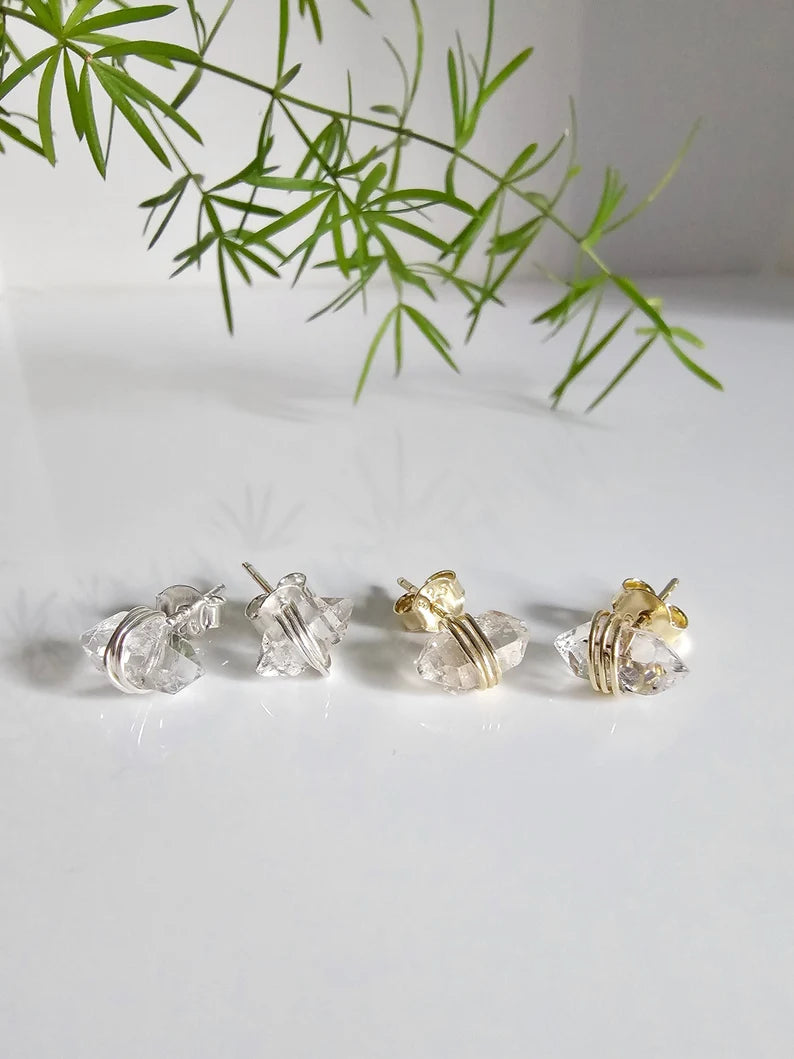Sterling Silver Wrap Herkimer Diamond 925 Earrings