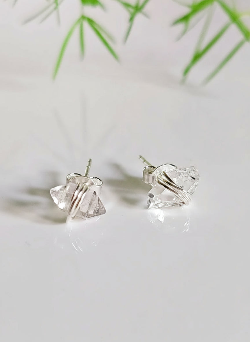 Sterling Silver Wrap Herkimer Diamond 925 Earrings
