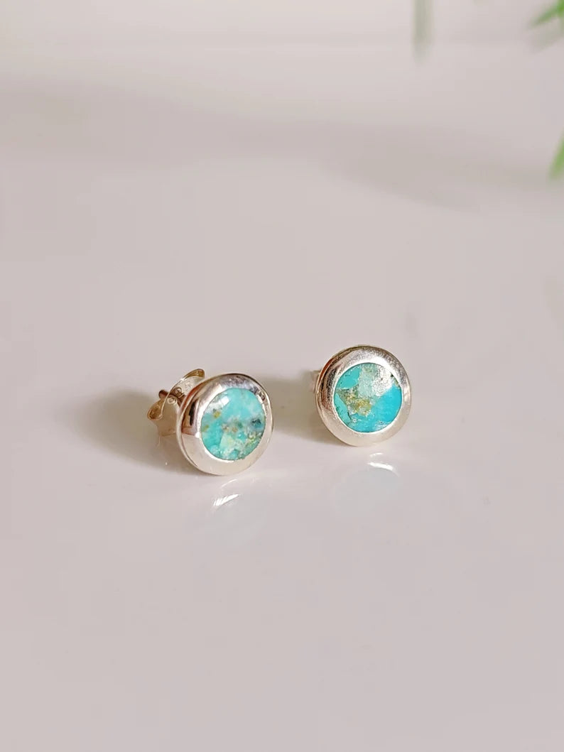 Sterling Silver Dainty Turquoise Stud Earrings - view 8