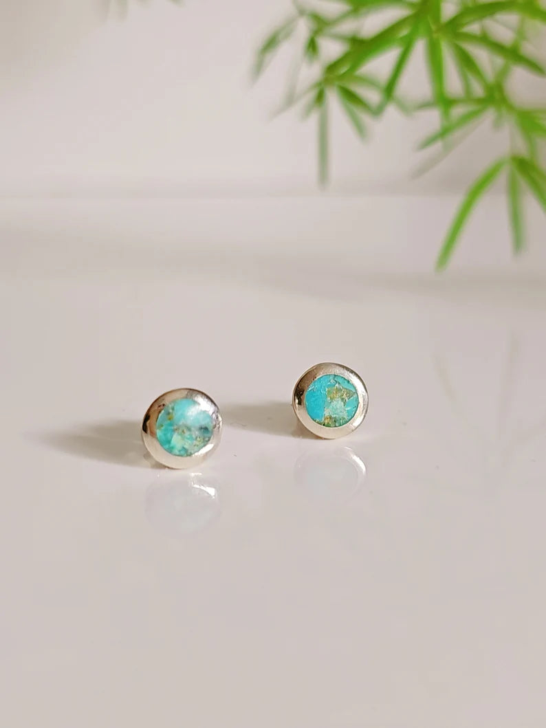 Sterling Silver Dainty Turquoise Stud Earrings - view 4