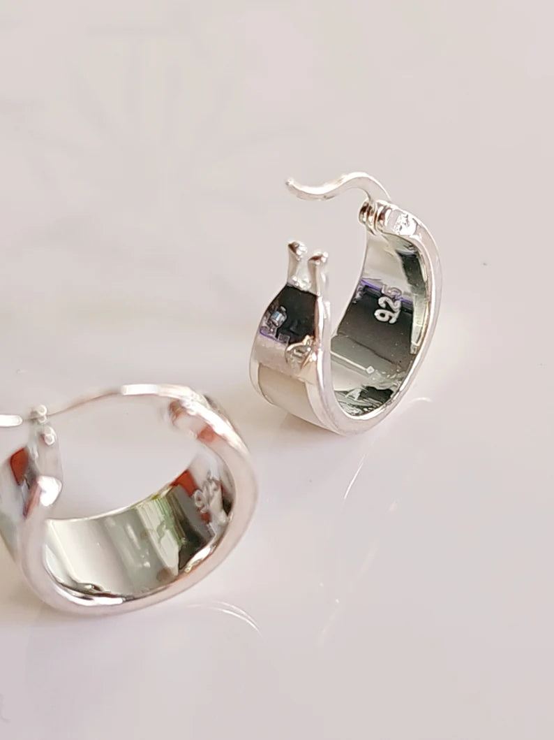 Sterling Silver 925 Natural Mother of Pearl Hoop Earrings - view 6
