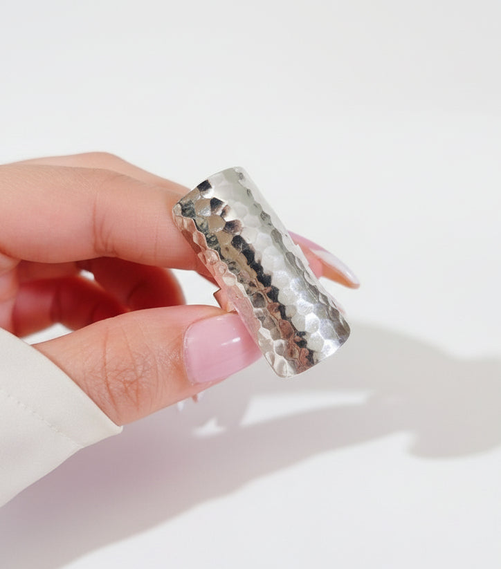 Sterling Silver Hammered Shield Boho Chic Ring - view 6