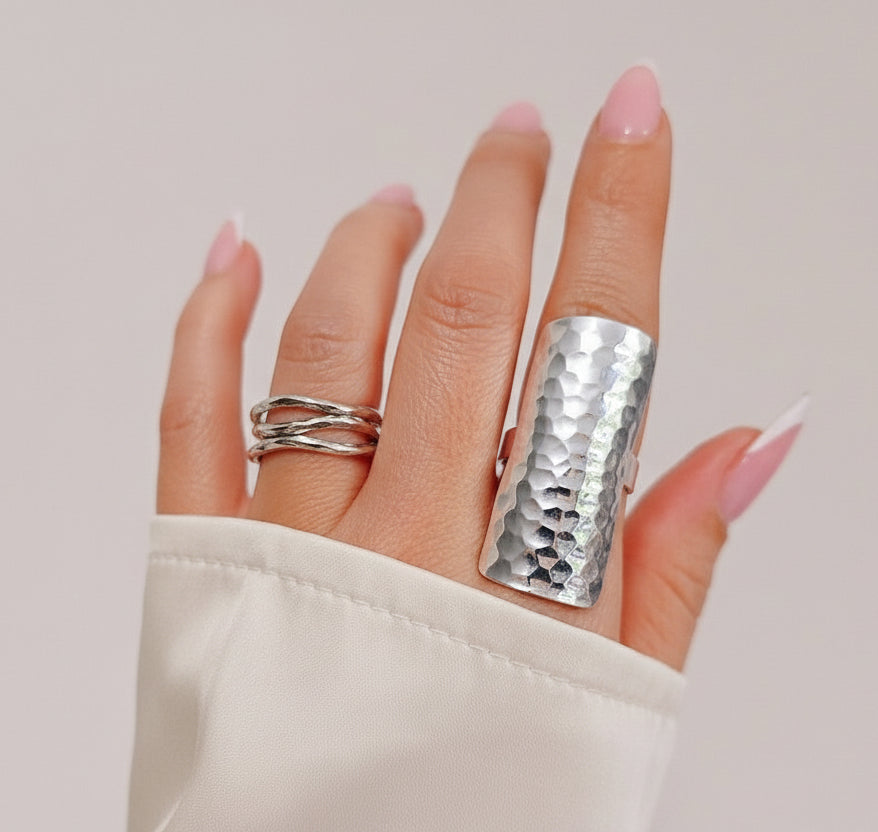 Sterling Silver Hammered Shield Boho Chic Ring - view 7