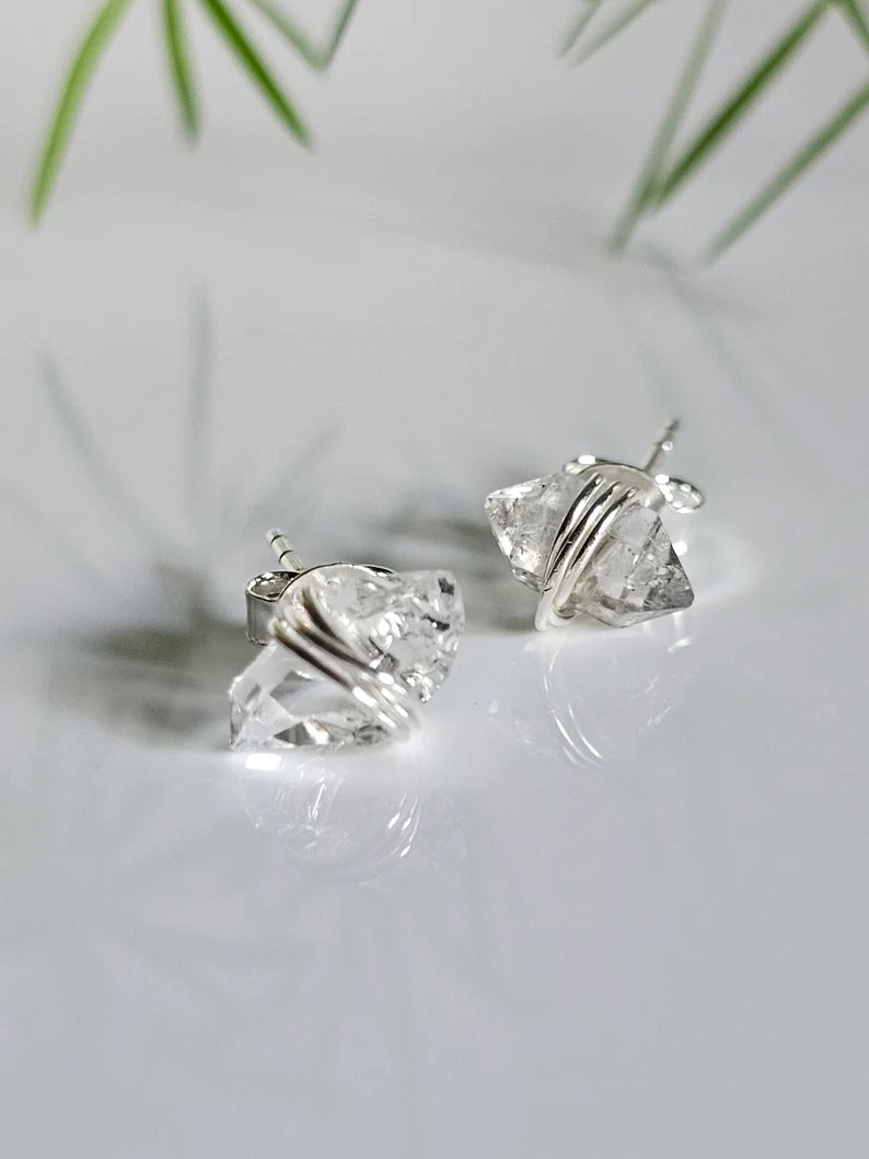 Sterling Silver Wrap Herkimer Diamond 925 Earrings - view 3