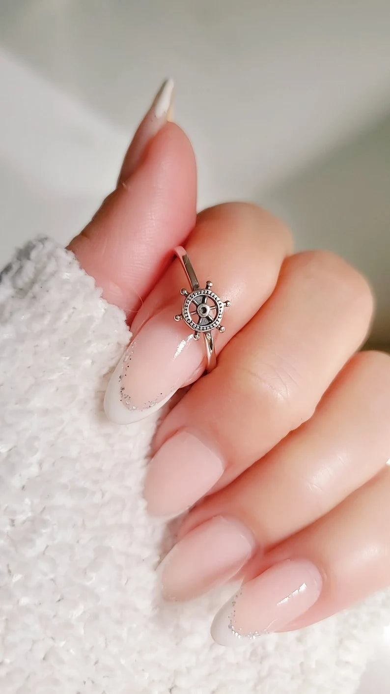 Sterling Silver Dainty Helm Nautical Ring - view 5
