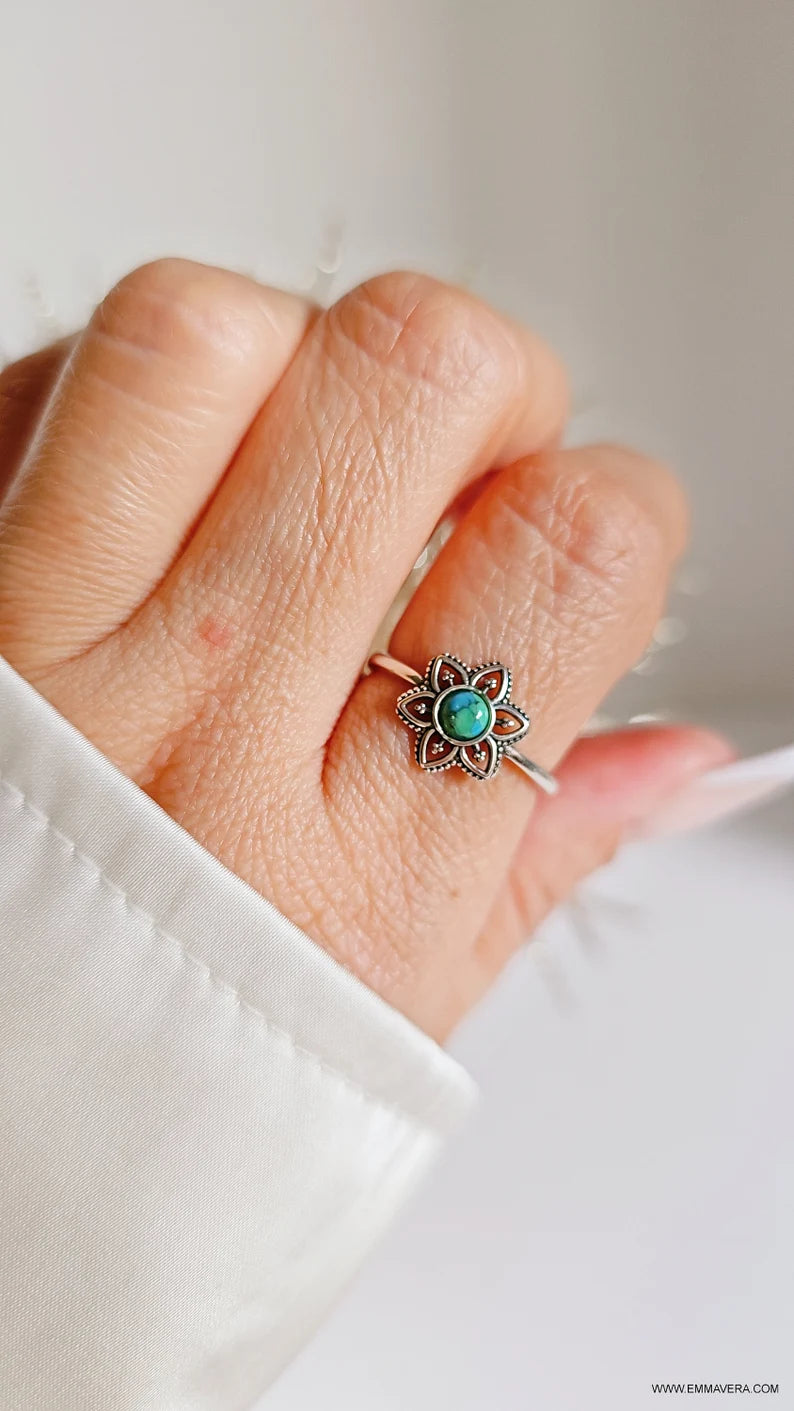 Sterling Silver 925 Turquoise Mandala Minimalist Ring - view 2