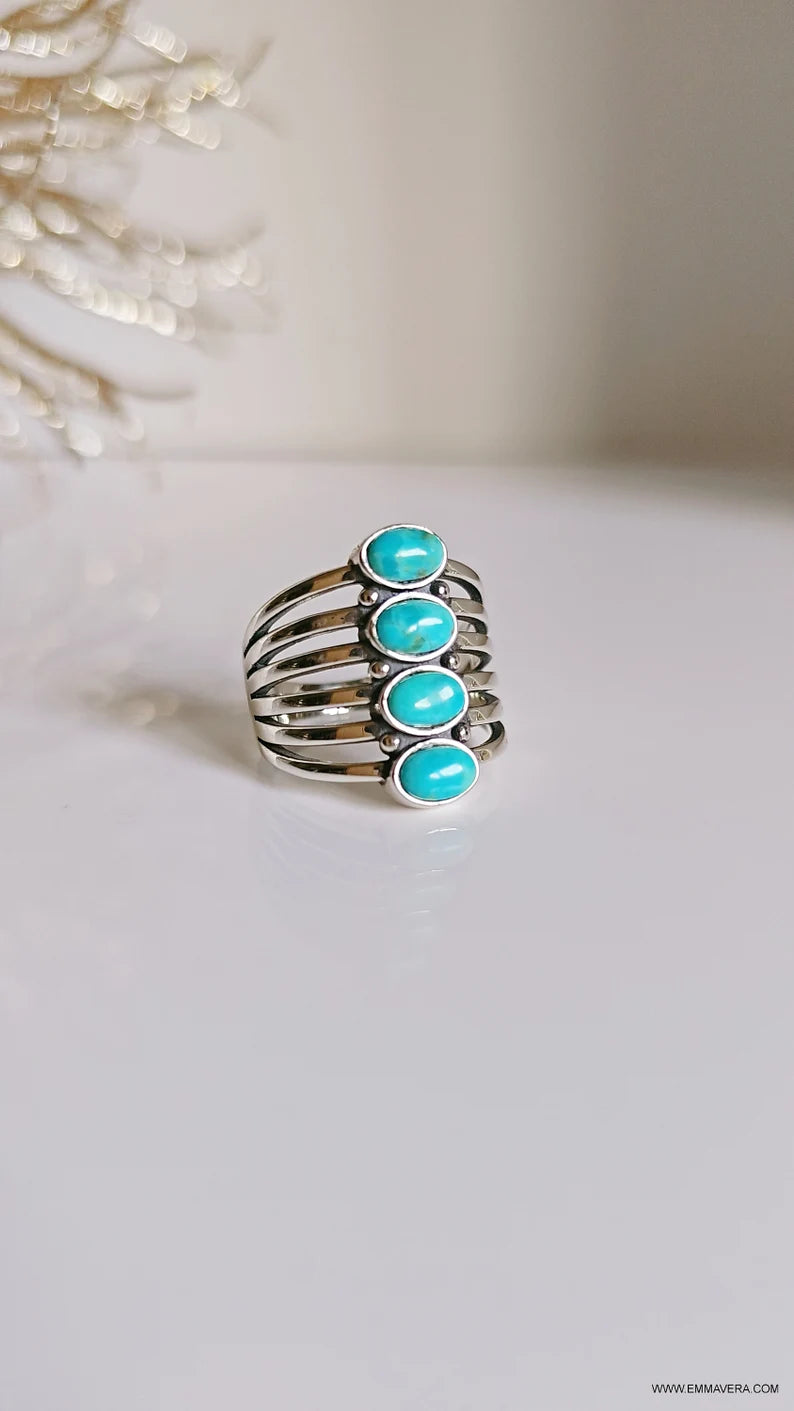 Sterling Silver Genuine Turquoise Bohemian Statement Ring - view 8