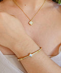 Gold Dainty Mother of Pearl Clover Bangle - view 5
