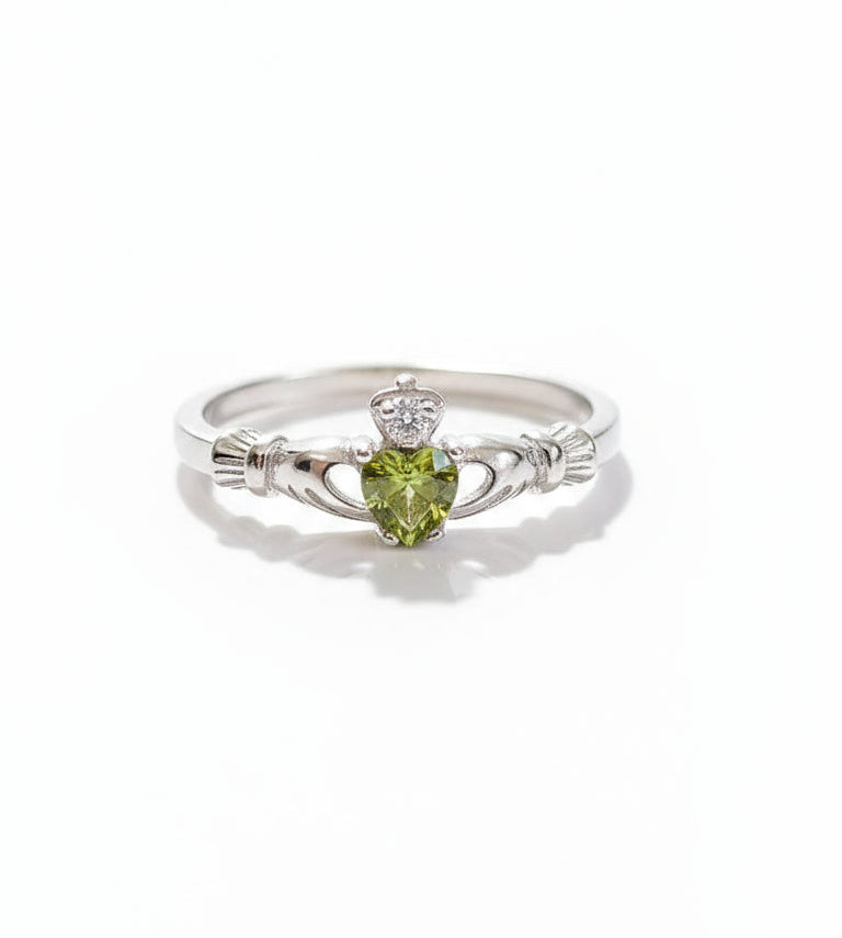 Sterling Silver Dainty Claddagh Peridot Ring