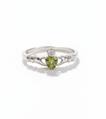 Sterling Silver Dainty Claddagh Peridot Ring