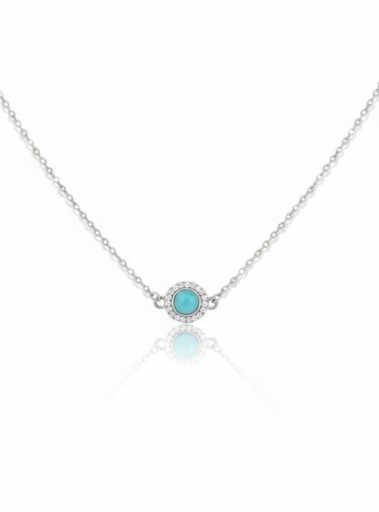 Sterling Silver Larimar Halo Pendant Necklace