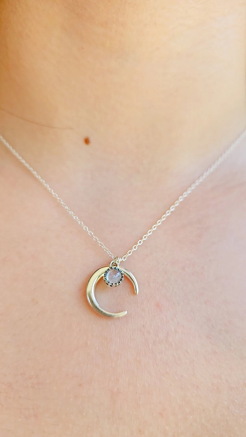 Sterling Silver Natural Moonstone Moon Chain Necklace - view 2