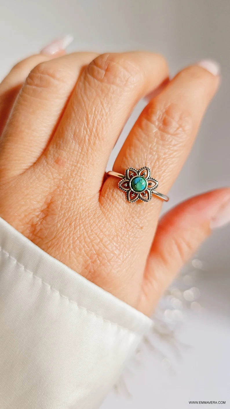 Sterling Silver 925 Turquoise Mandala Minimalist Ring - view 8