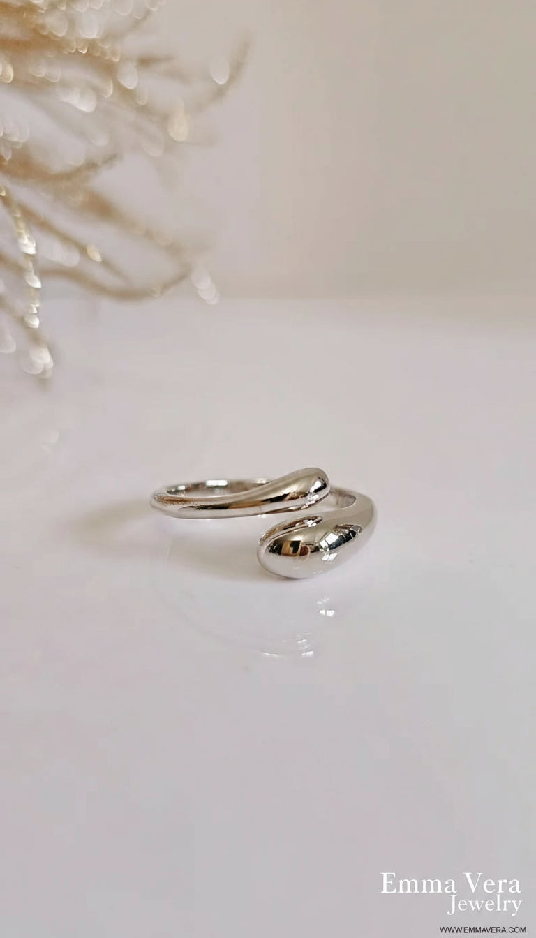 Sterling Silver Water Drop Adjustable Ring - view 4