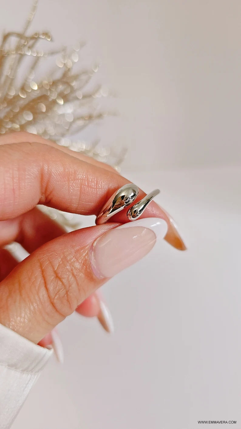 Sterling Silver Water Drop Adjustable Ring - view 8
