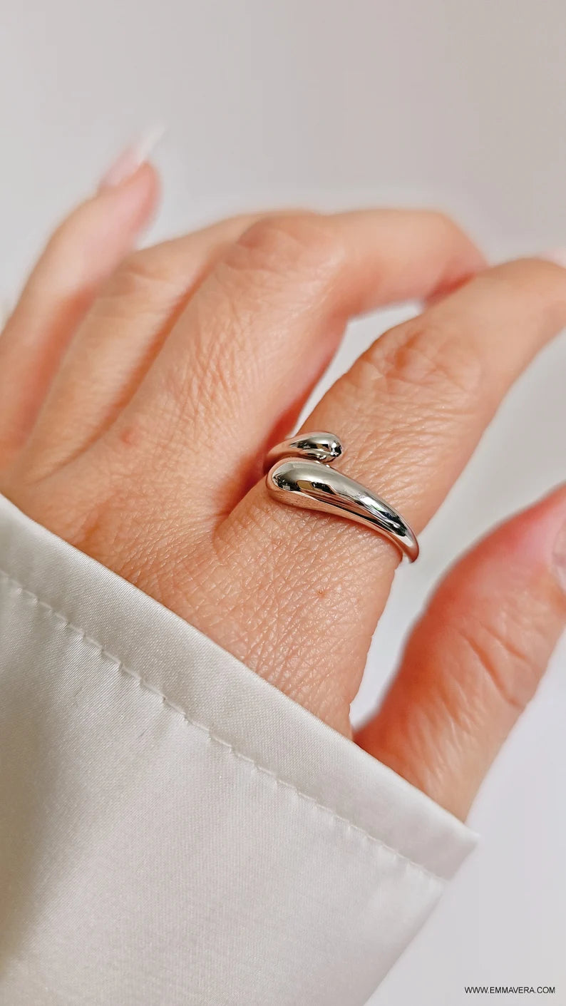 Sterling Silver Water Drop Adjustable Ring - view 3