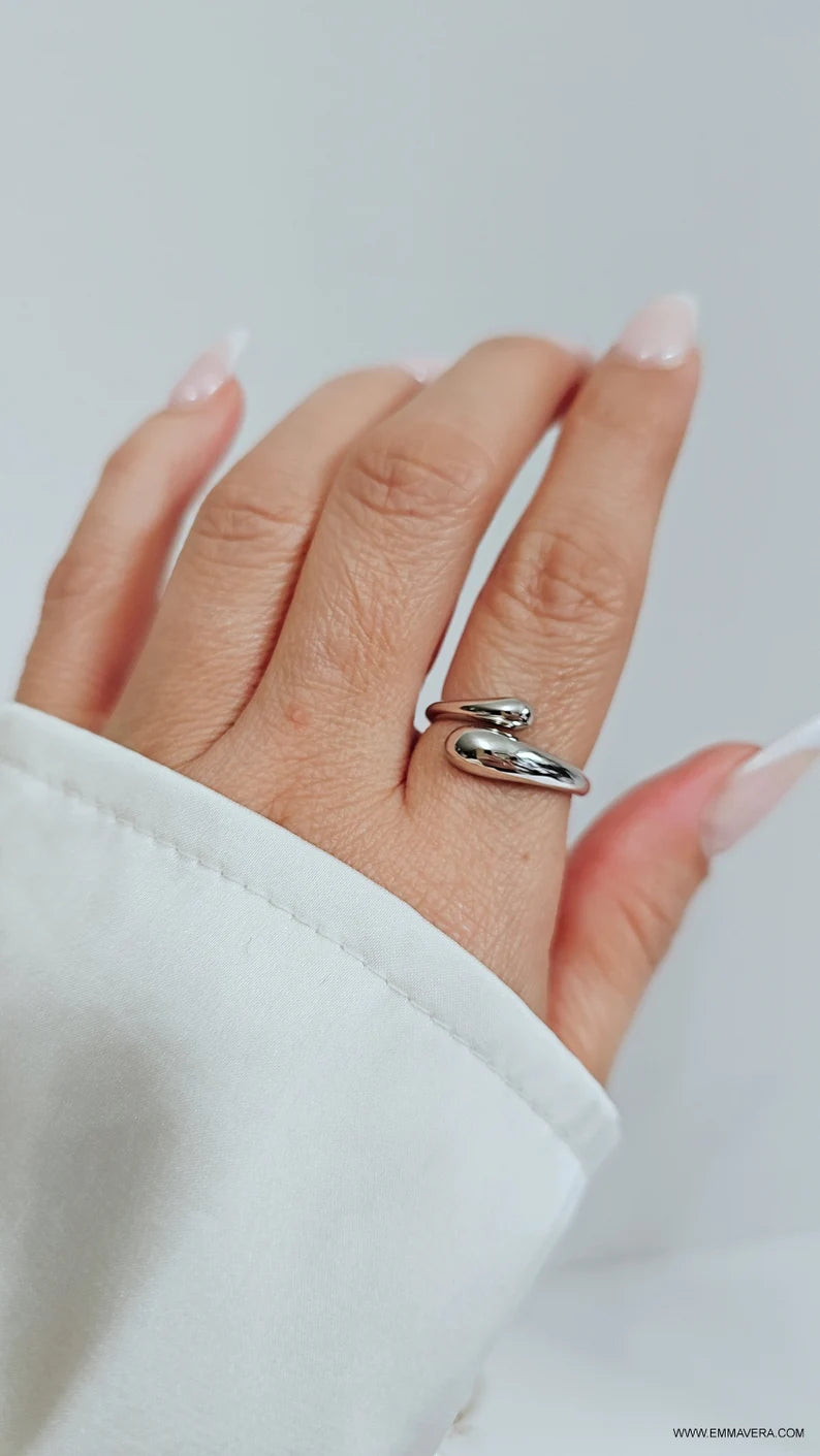 Sterling Silver Water Drop Adjustable Ring - view 5