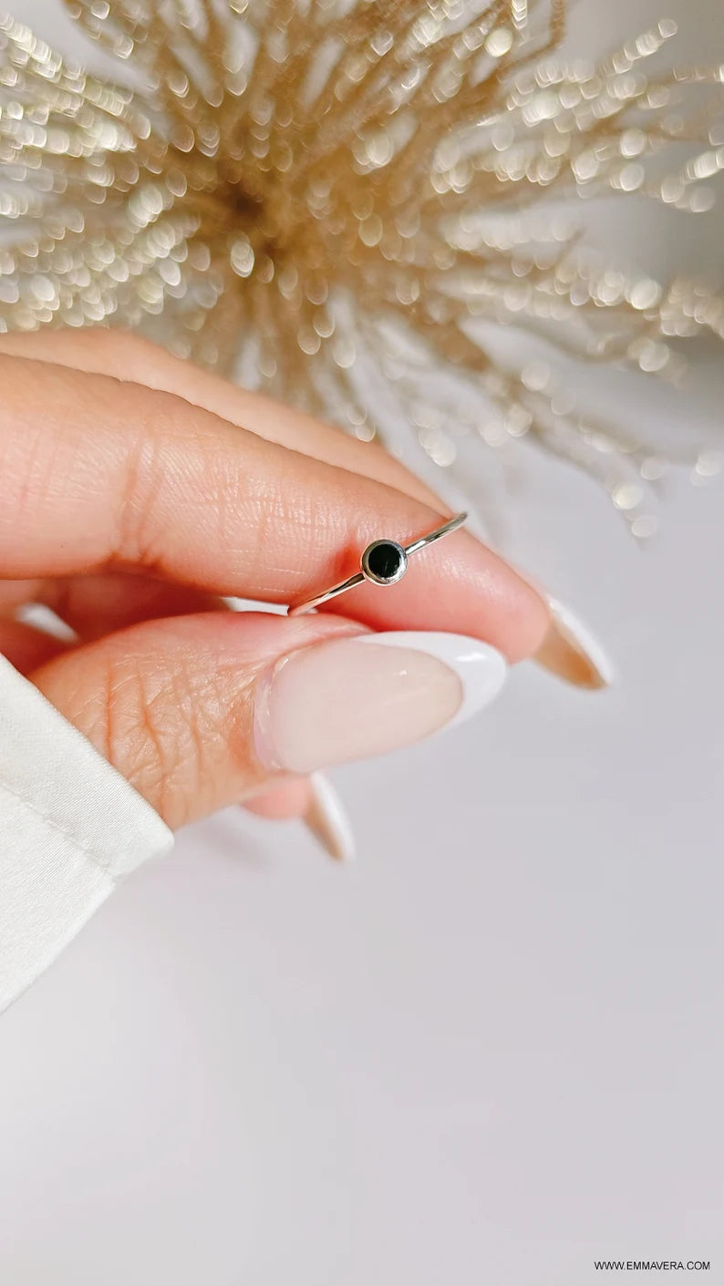 Dainty Black Onyx Sterling Silver Ring - view 4