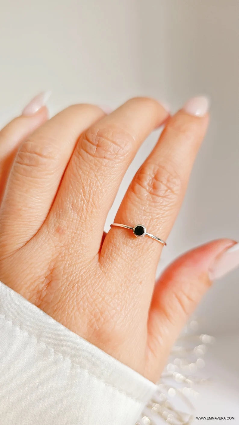 Dainty Black Onyx Sterling Silver Ring - view 2