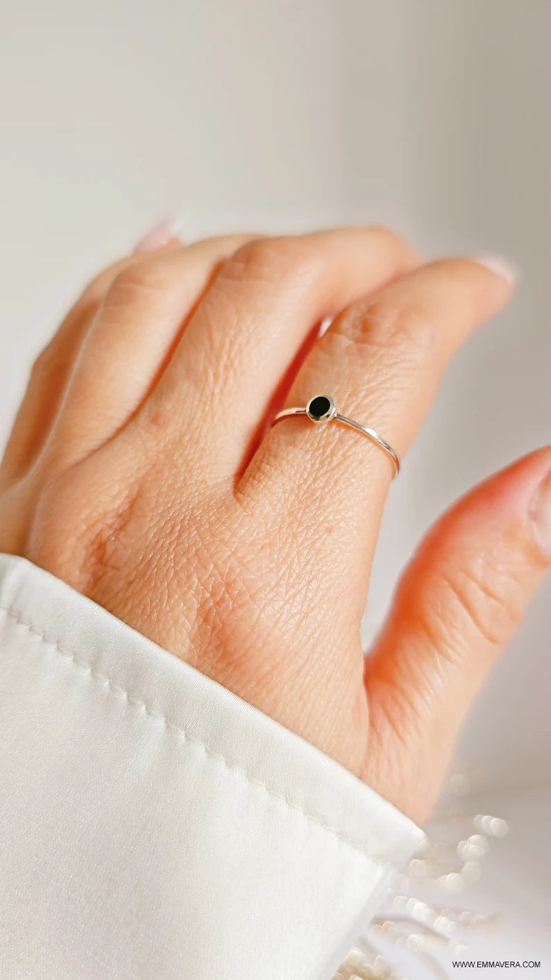 Dainty Black Onyx Sterling Silver Ring - view 10