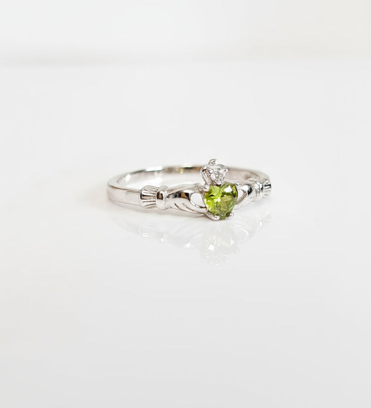 Sterling Silver Dainty Claddagh Peridot Ring - view 3