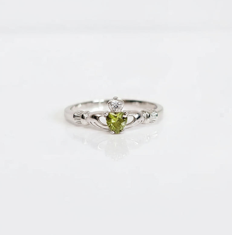Sterling Silver Dainty Claddagh Peridot Ring - view 7
