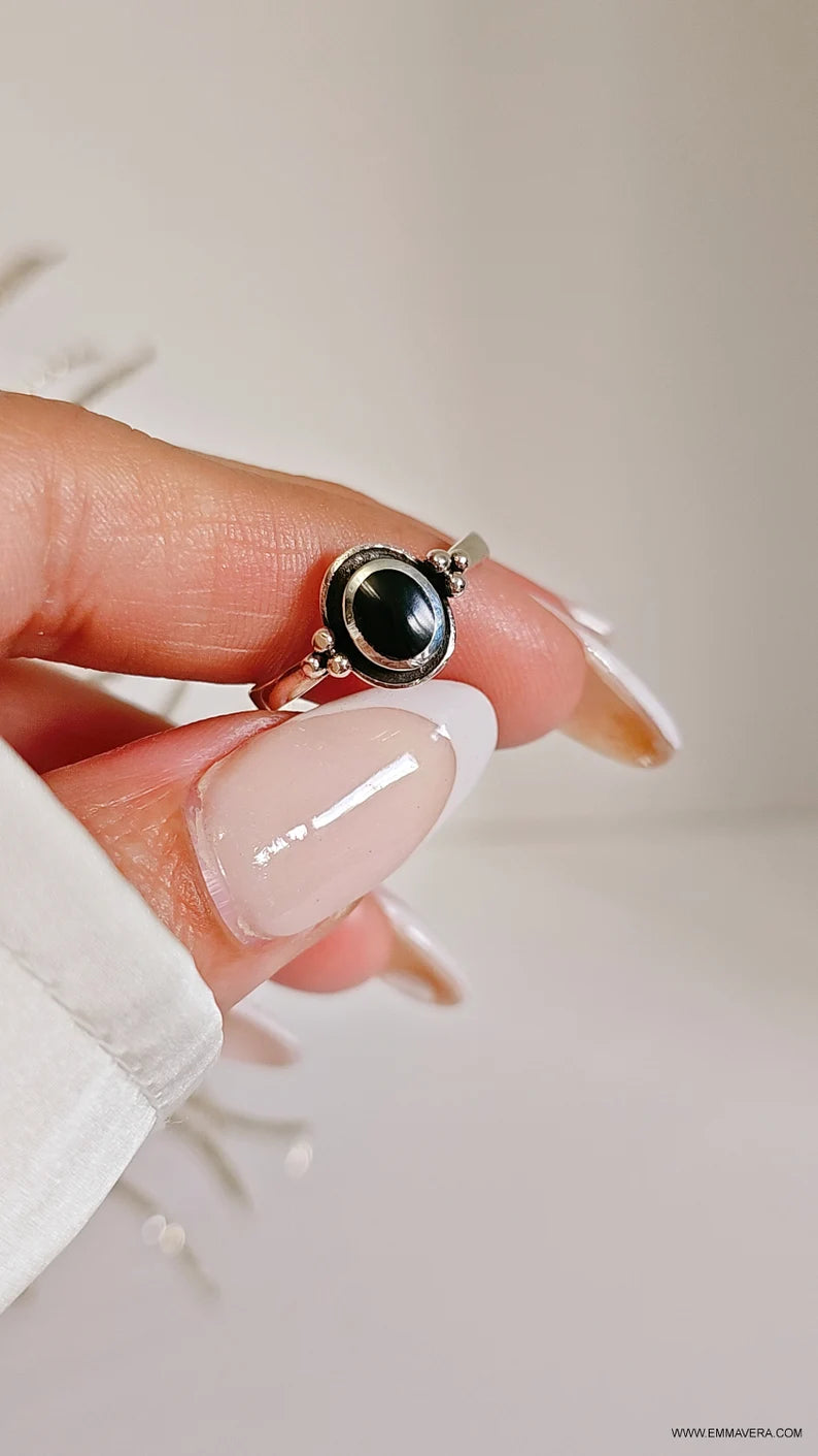 Beaded Black Onyx Sterling Silver Ring - view 3