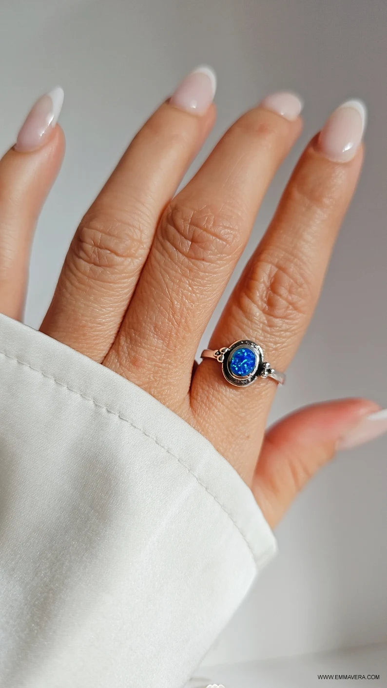 Sterling Silver Blue Opal Ring - view 4