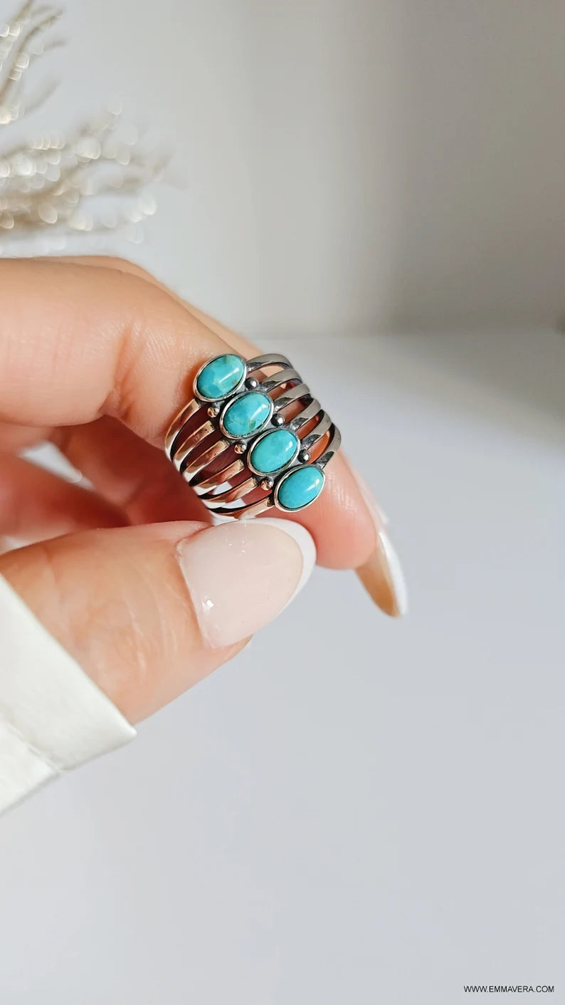 Sterling Silver Genuine Turquoise Bohemian Statement Ring - view 5