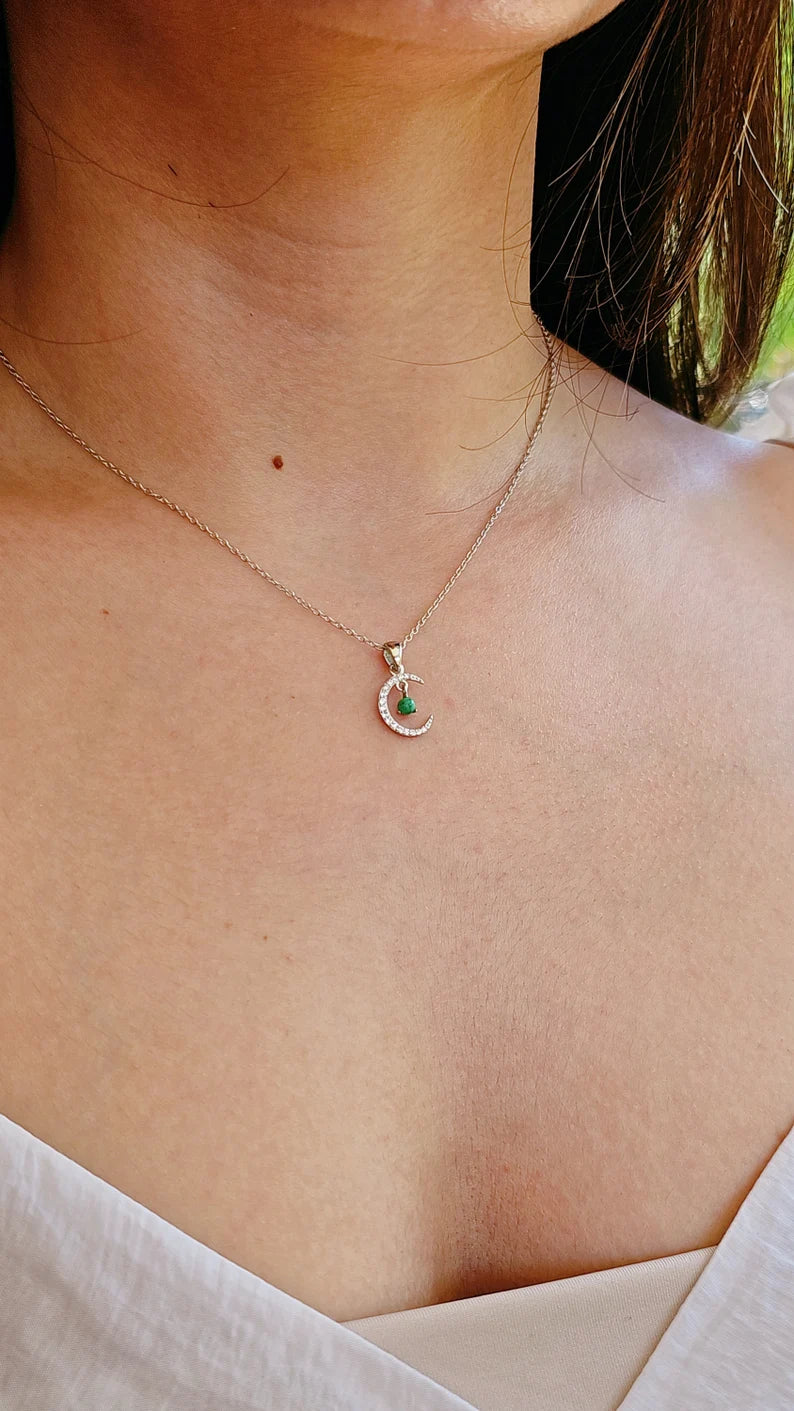 Sterling Silver Genuine Turquoise Moon Pendant Necklace - view 6